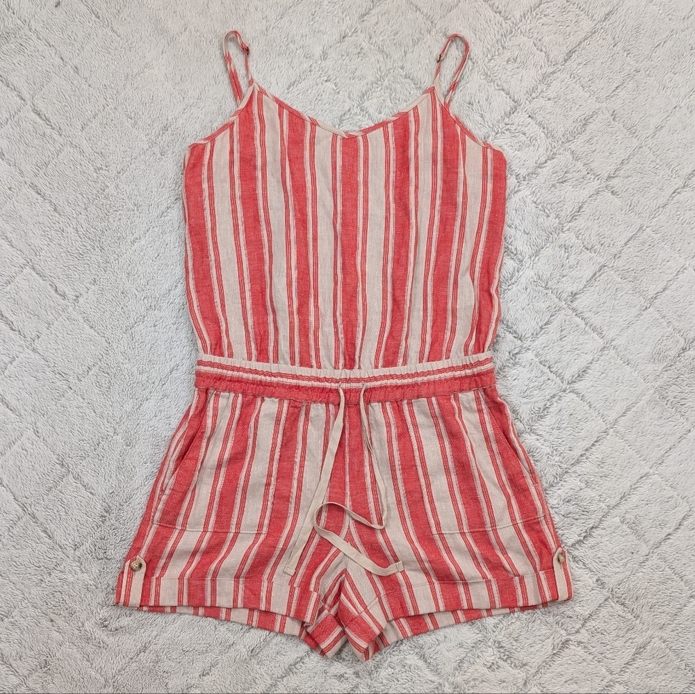 LOFT Red and White Striped Jumpsuit